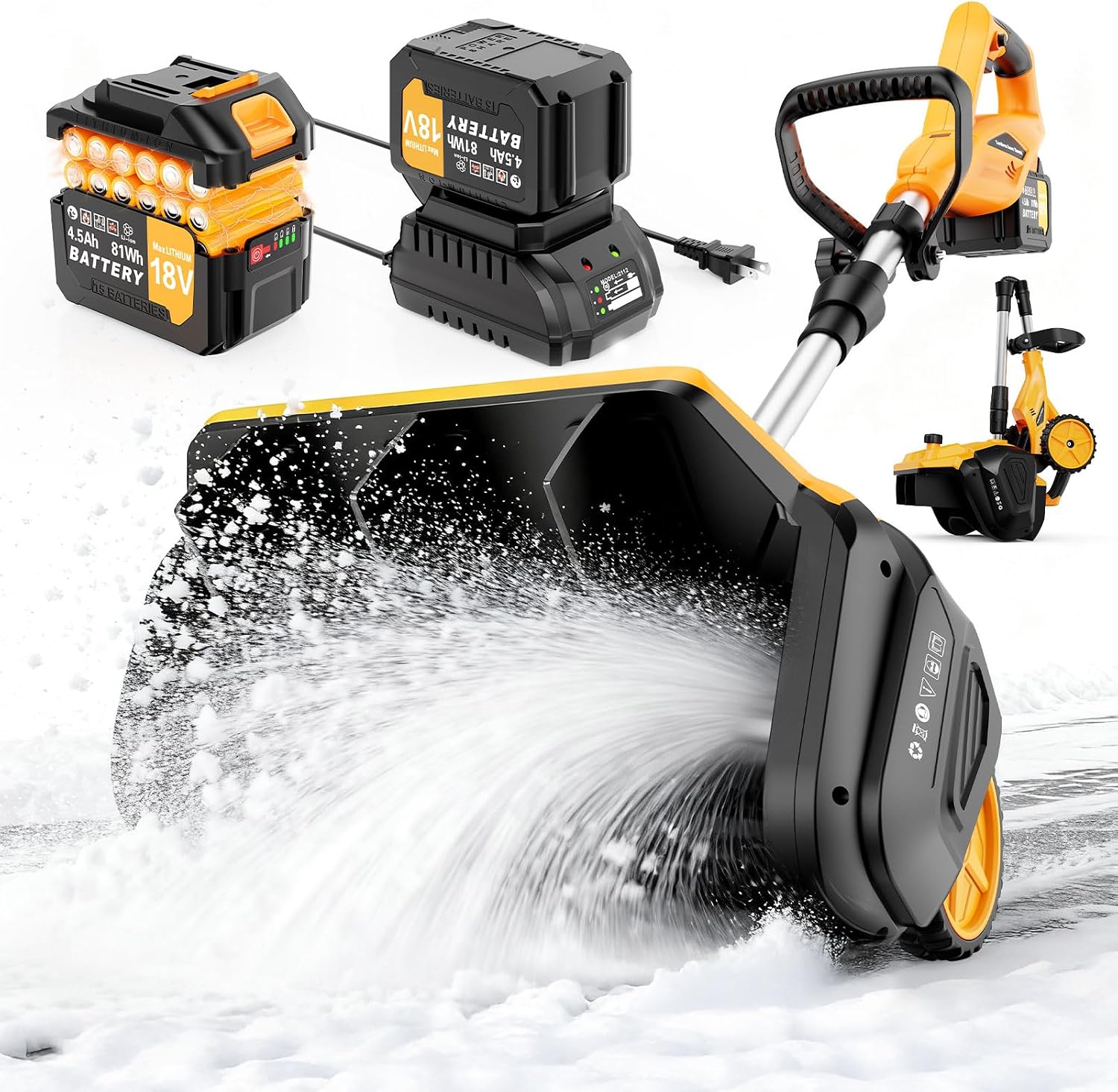 17-Inch Cordless Snow Shovel with Wheels, 9000mAh Brushless Electric Snow Blower Battery Powered, 26Ft Snow Thrower