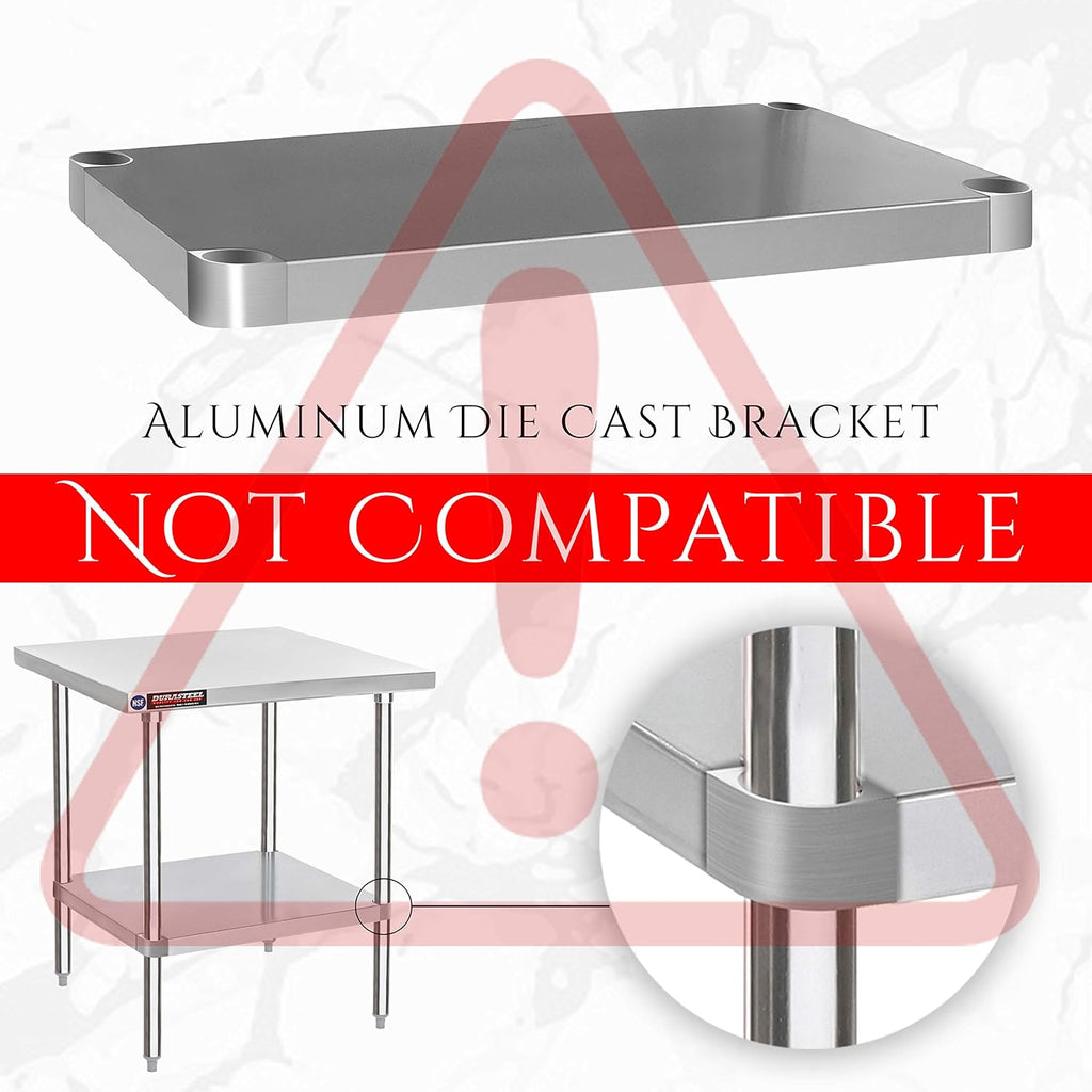 Galvanized Under Shelf for Work Tables - Extra Adjustable Lower Shelf for 24" x 48" Stainless Steel and Wooden
