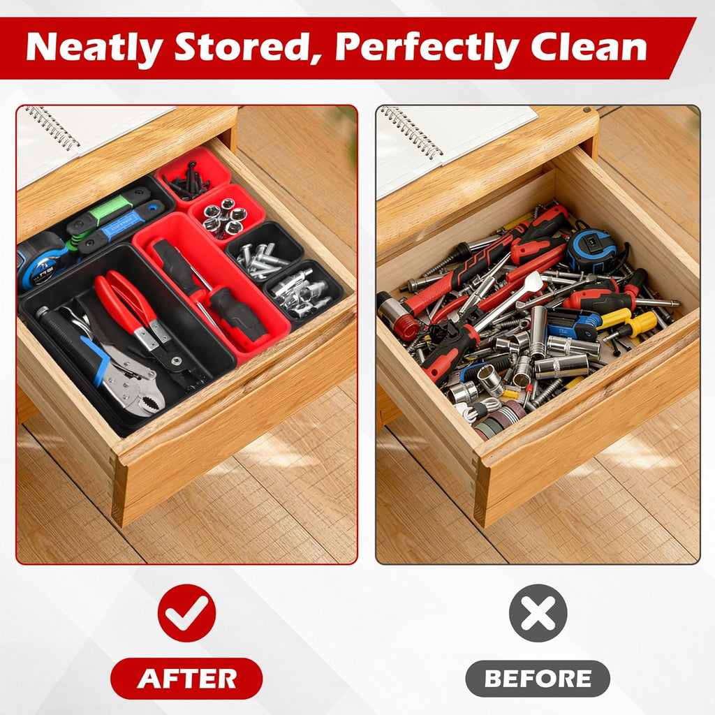 46Pcs & 5 Sizes Tool Box Organizer Tray Set with 15Lb Magnetic Pickup Pen,Drawer Organizer Bin, Garage Organization