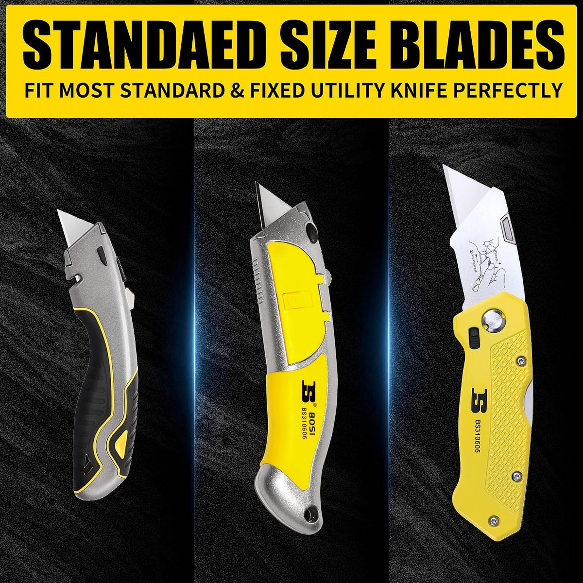 Utility Knife Blades, SK5 Steel Box Cutter Blades with Dispenser, 100-Pack