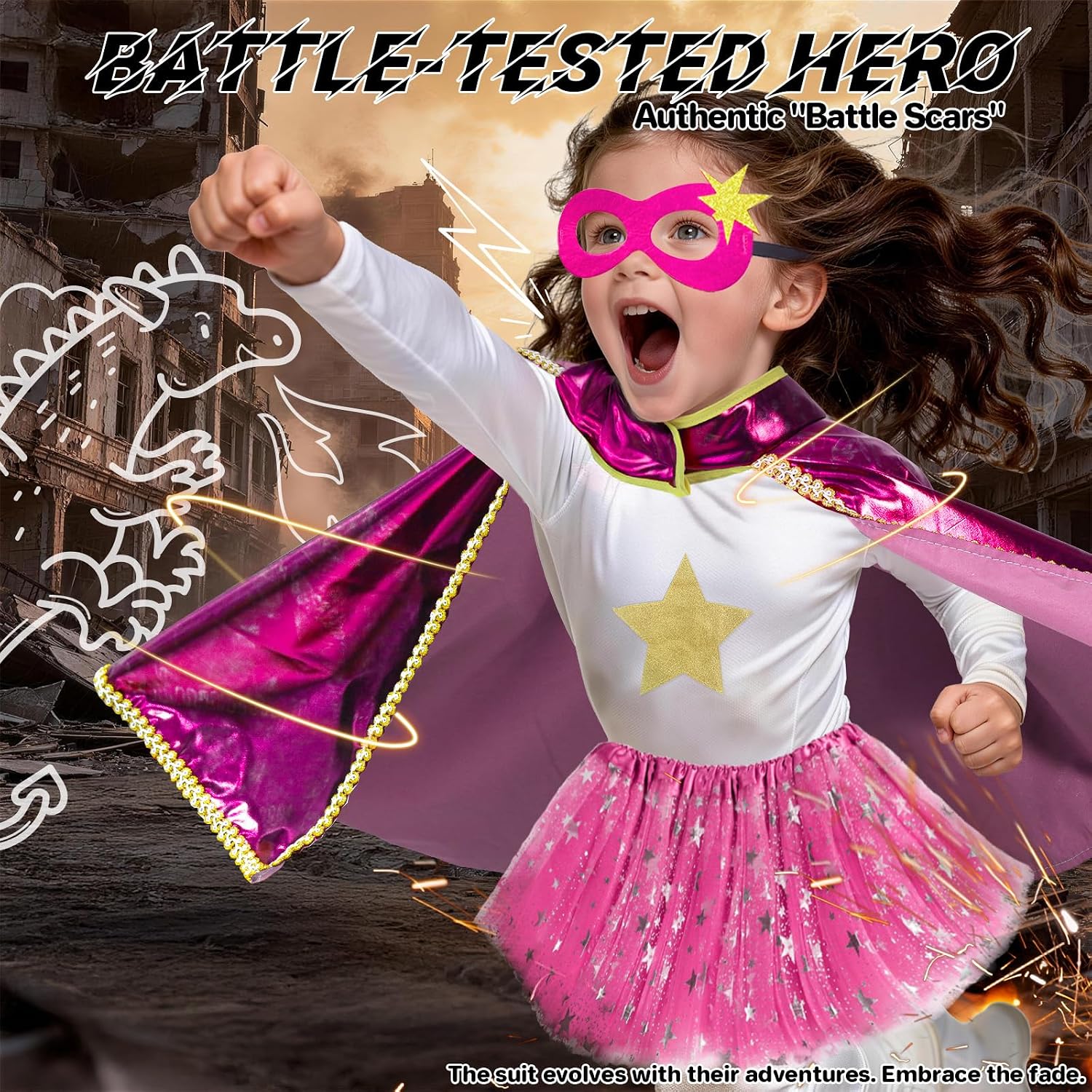 Superhero-Capes for Kids Toddler Superhero-Costumes for Girls | 3-Pc Super Hero Capes Mask and Star Tutu for 3+