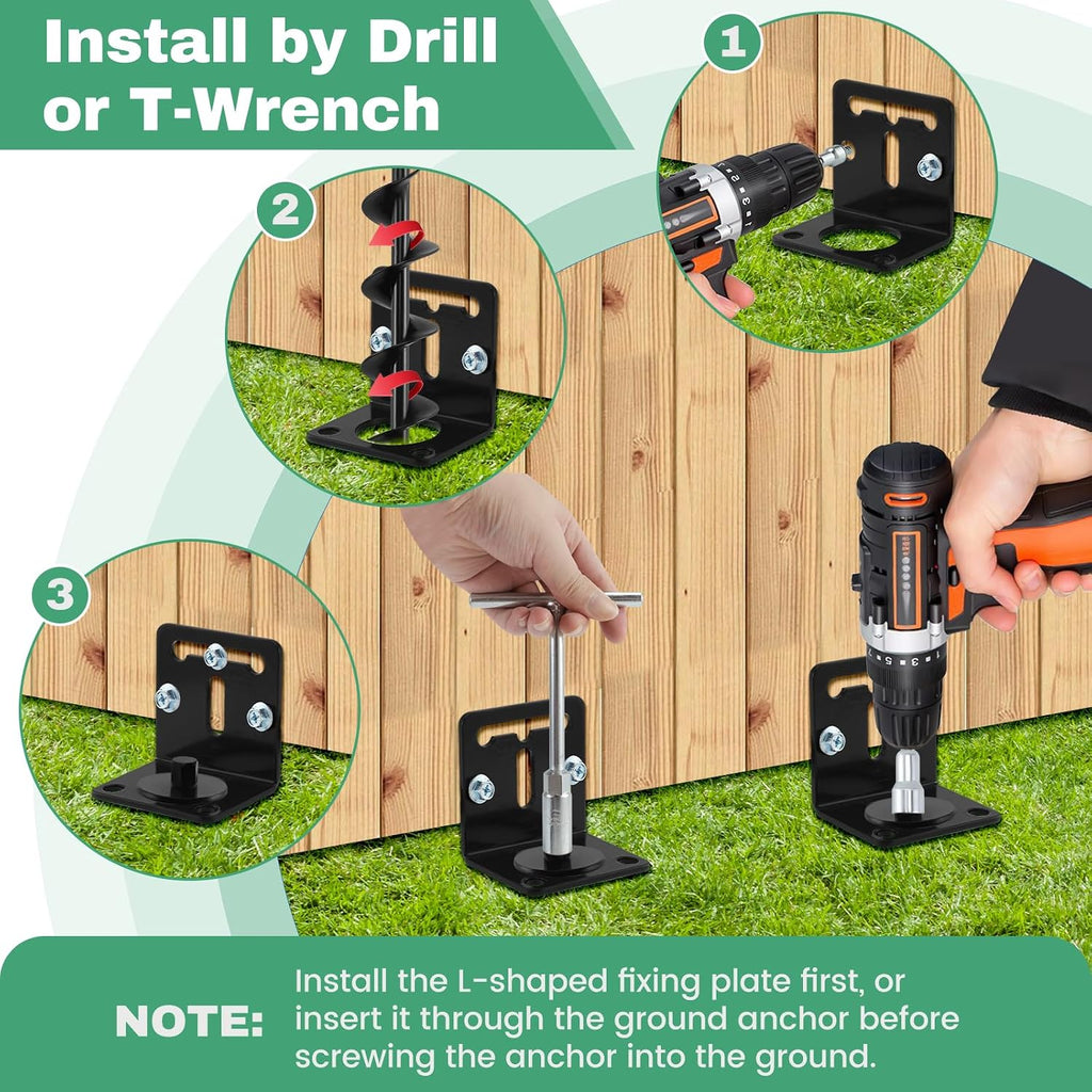 26" Ground Anchors Screw in Heavy Duty, Mobile Home Anchors - Shed Anchor Kit with L Bracket & Drill Adapter, Earth