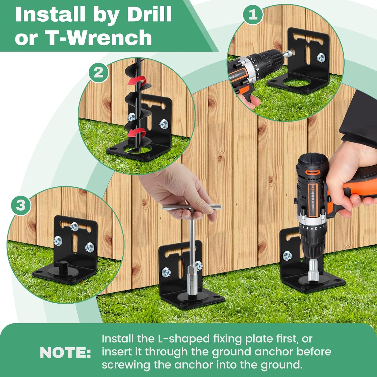 26" Ground Anchors Screw in Heavy Duty, Mobile Home Anchors - Shed Anchor Kit with L Bracket & Drill Adapter, Earth
