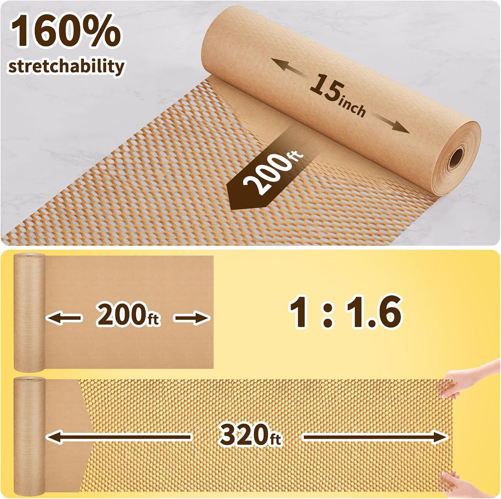 Honeycomb Packing Paper, 15" x 200' Packing Wrap Roll for Packing