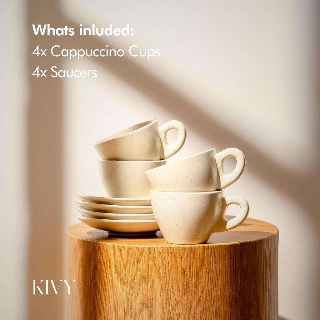 Cappuccino Cups set - 4x 8oz - Thick-walled stoneware cappuccino cup