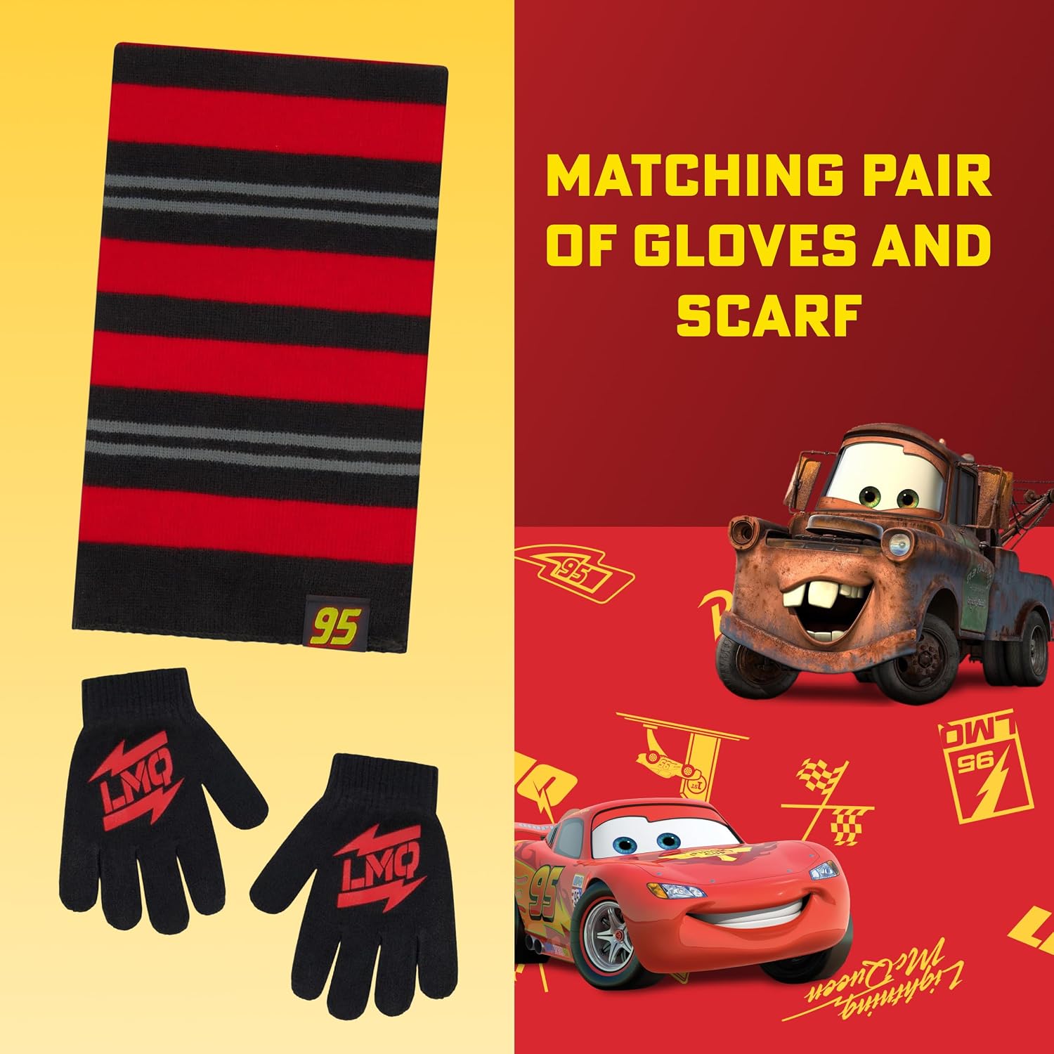 Boys Toddler Winter Hat, Scarf & Mittens Set 2-4 Or Cars Lightning McQueen Hat, Scarves & Kids Gloves Sets 4-7