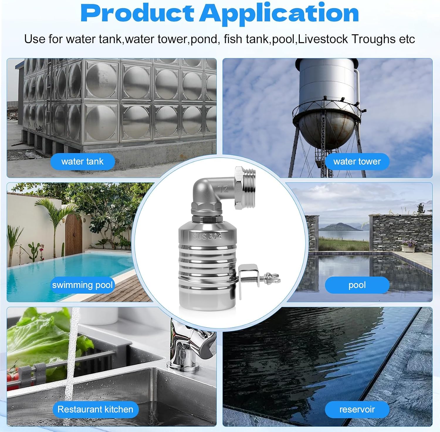 304 Stainless Steel Float Valve with 1/2", 3/4" & 1" Adapters – Fully Automatic Water Level Controller for Water
