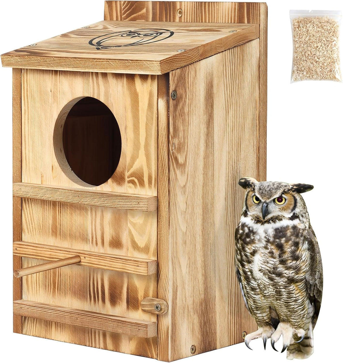 Owl House for Outdoors, Solid Pine Wood Barn Screech Barred Owl Nesting Box