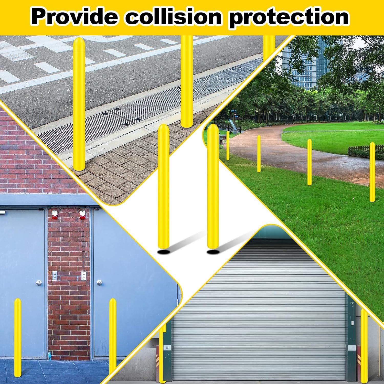 4 Pcs Yellow Bollard Covers for Parking Lot and Warehouse - Heavy Duty HDPE Post Sleeves, Weather Resistant Safety