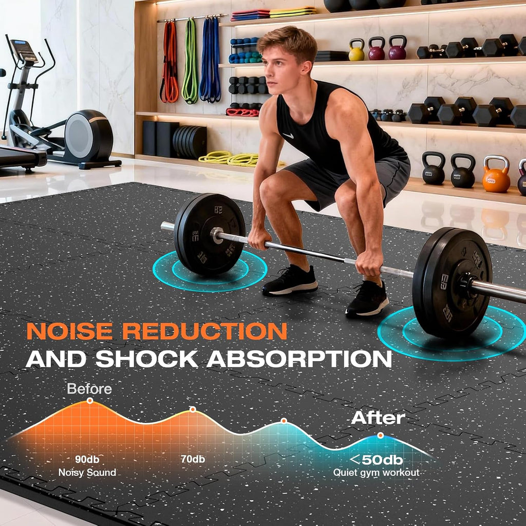 0.56'' Thick 12 Pcs 48 Sq Ft Non-Slip Rubber Top Exercise Equipment Mats, High Density EVA Foam Mats with Rubber Top