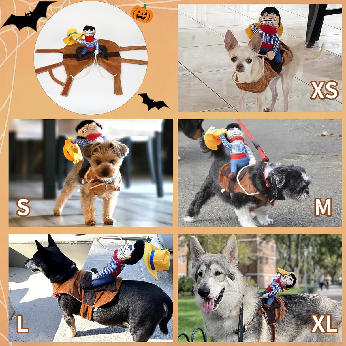 Cowboy Rider Dog Costume - Halloween Dog Costumes for Small Dogs and Cat, Dogs Clothes Knight Style with Doll and Hat