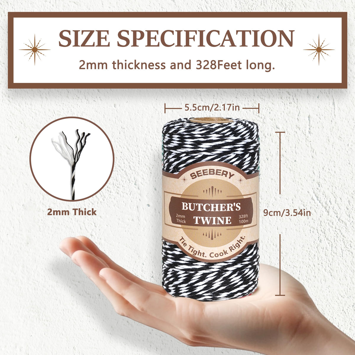 Black and White Butchers Twine – Food Safe Cotton Cooking Twine String for Trussing Turkey, Roasting, Baking, Tying