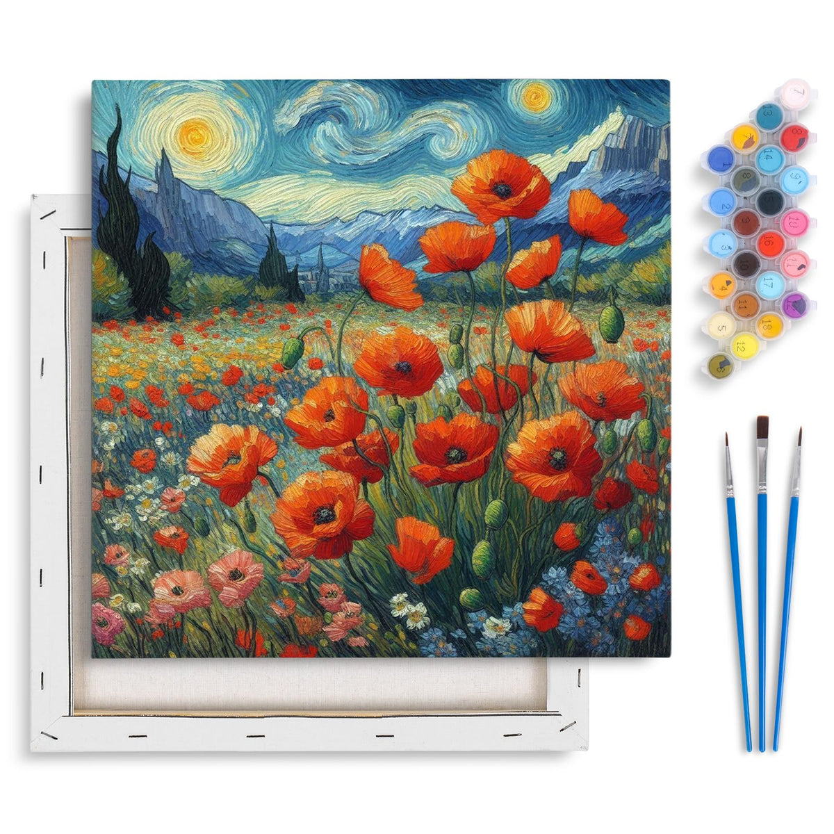Framed Paint by Numbers Kit for Adults Starry Night, Flowers