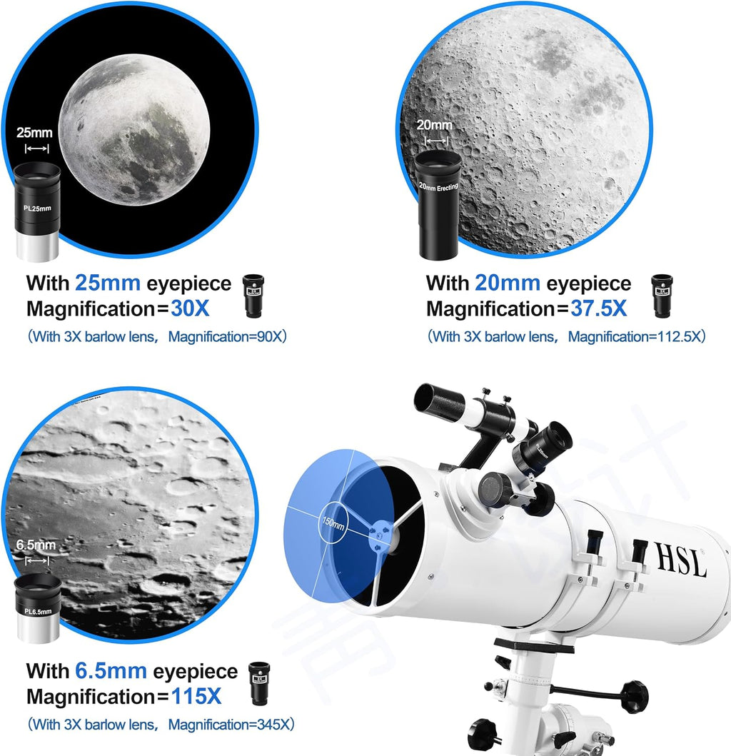 150EQ Astronomical Reflector Telescope for Adults high Powered,150mm Aperture Professional Telescopes for Adults