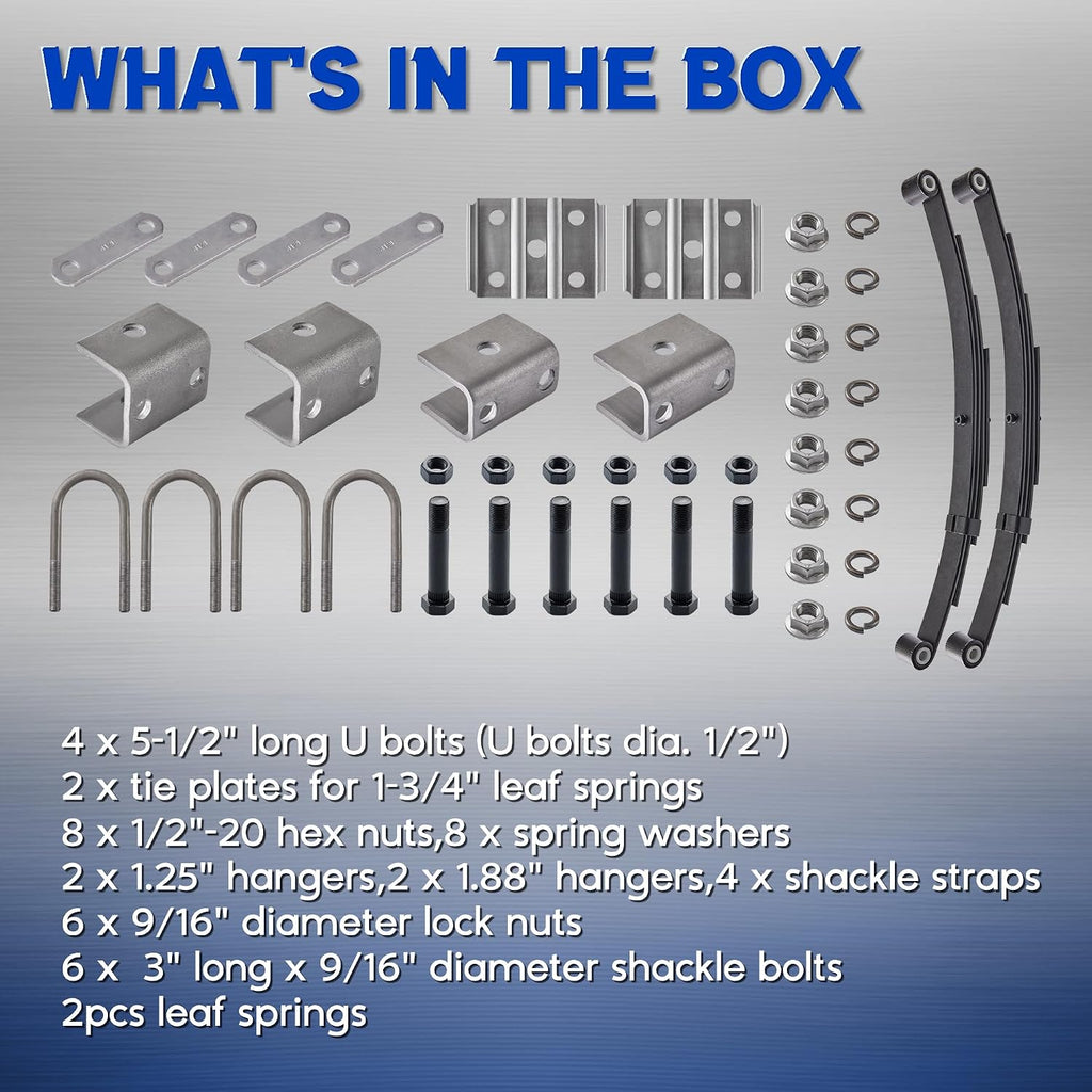 3500lb Tandem Trailer Leaf Spring Kit with 5-1/2" U-Bolts