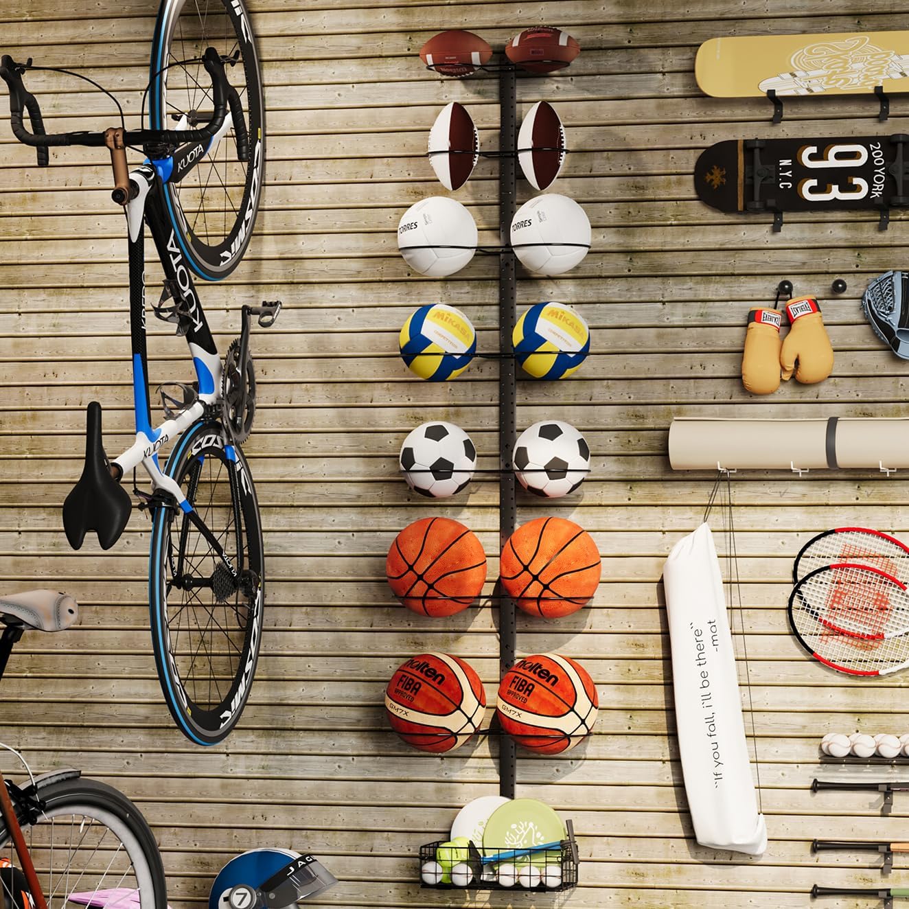 8 Tier Detachable Wall Mounted Basketball Rack, Vertical/Horizontal Football Holder, Holds 14 Balls DIY 1/2/3/4