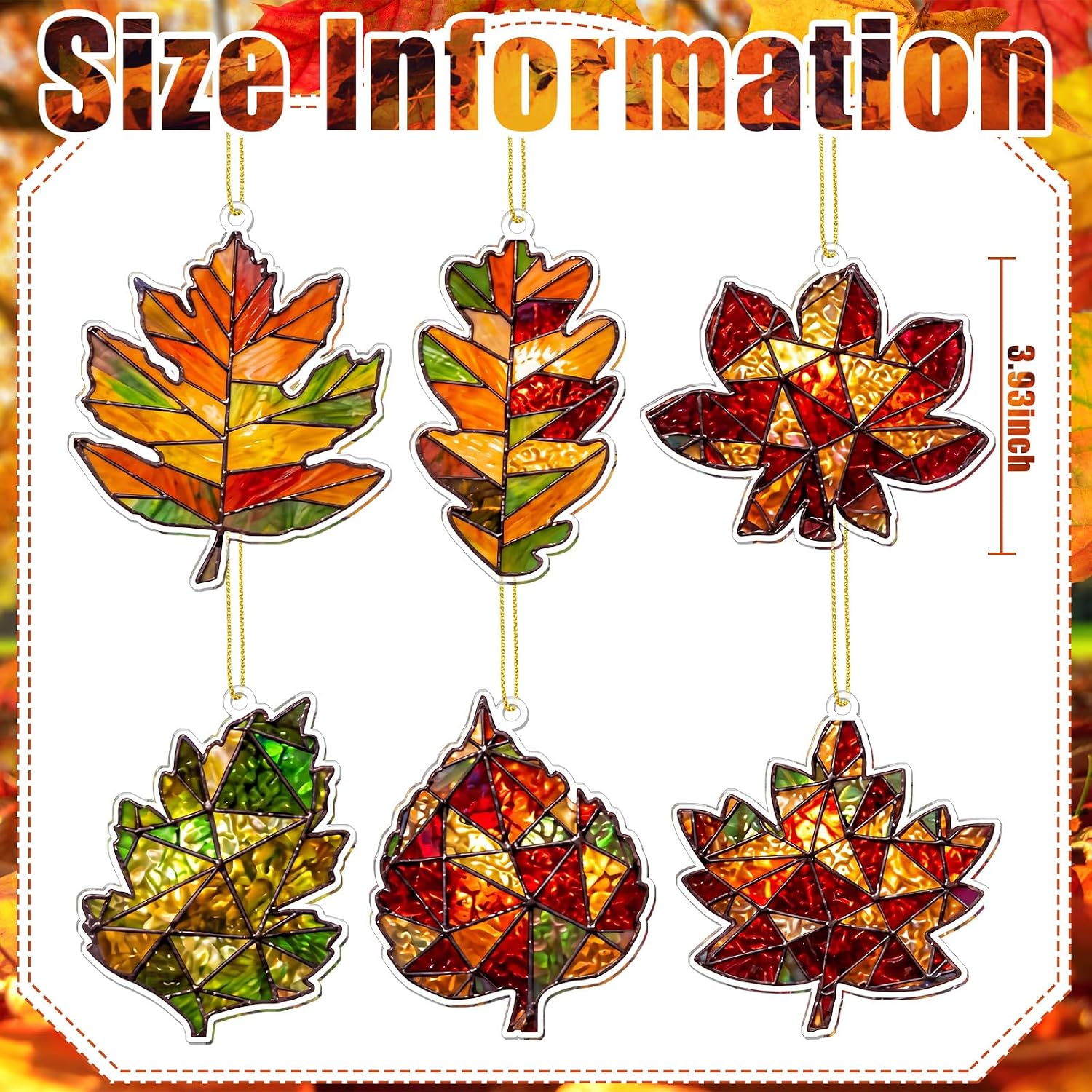 6 Pcs Fall Window Decor Acrylic Maple Leaf Suncatcher Tree Ornaments Stained Glass Style Waterproof Fall Decoration