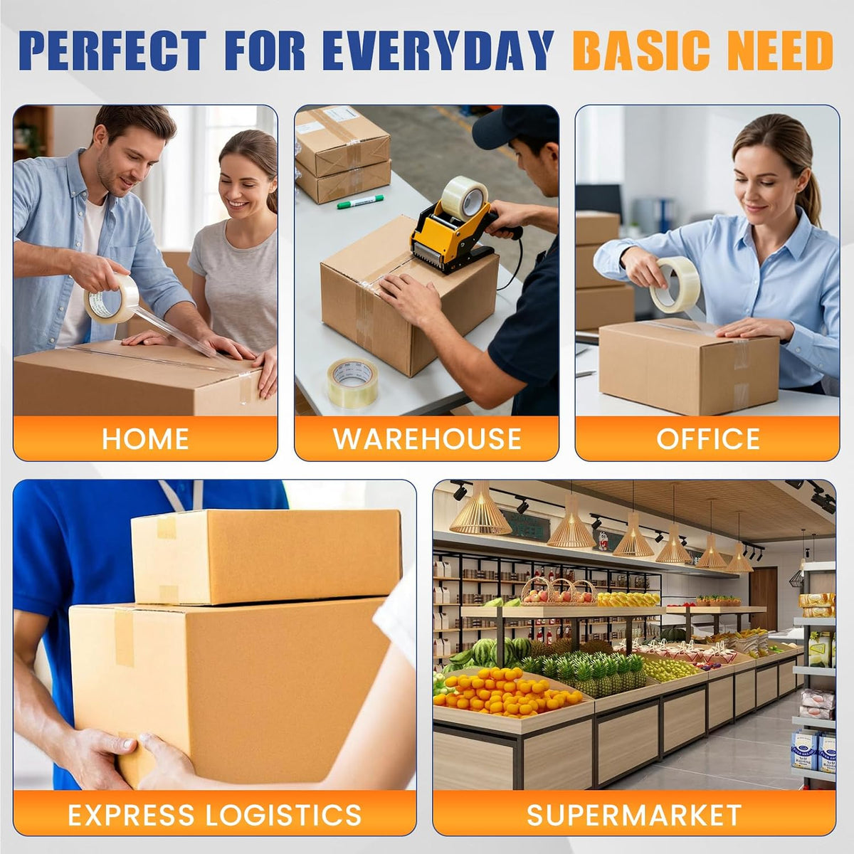 60 Rolls Bulk Clear Heavy Duty Shipping Packing Tape for Packaging Supplies