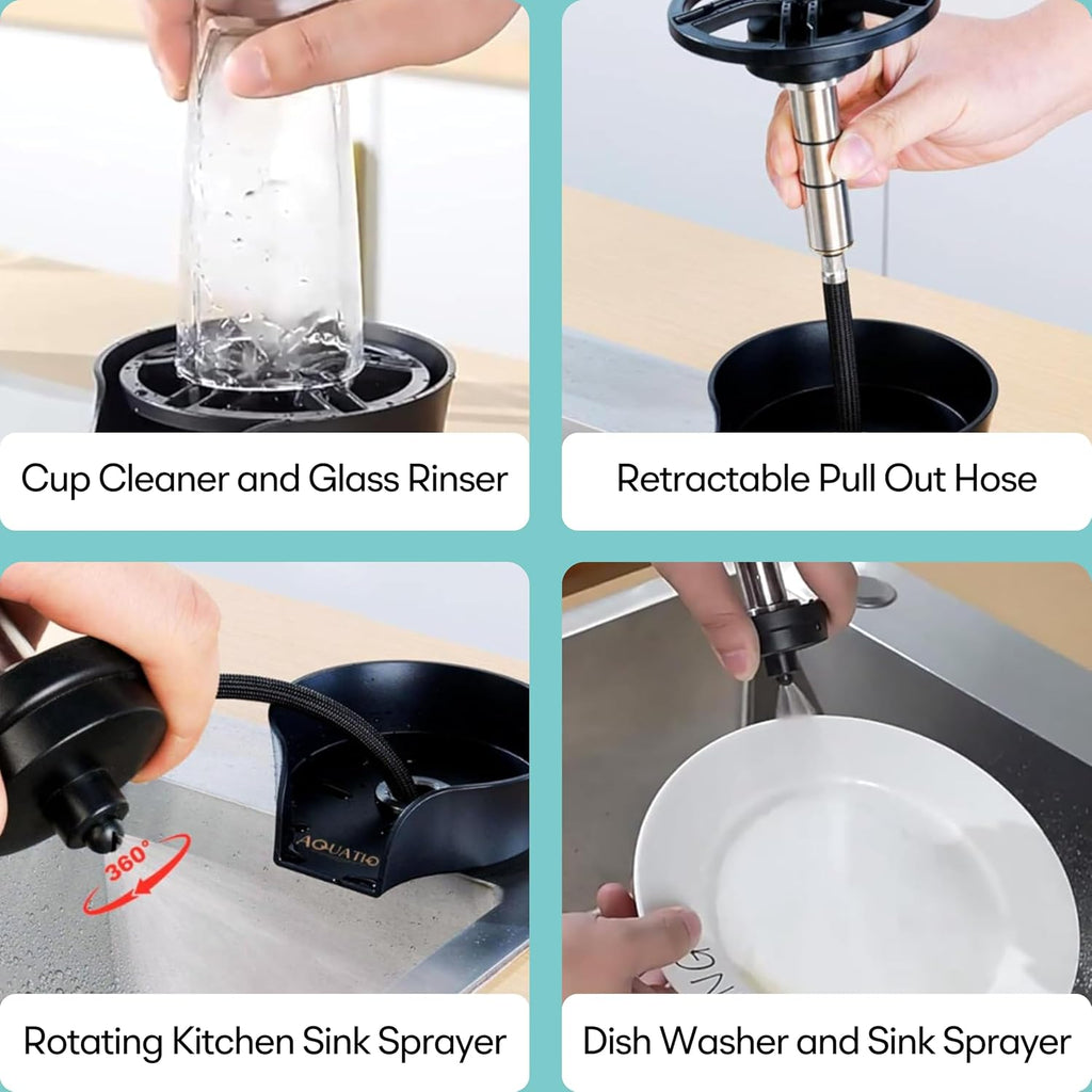 2-in-1 Glass Rinser & Sink Sprayer Attachment – High Pressure Cup Washer for Kitchen Sink – Matte Black Bottle