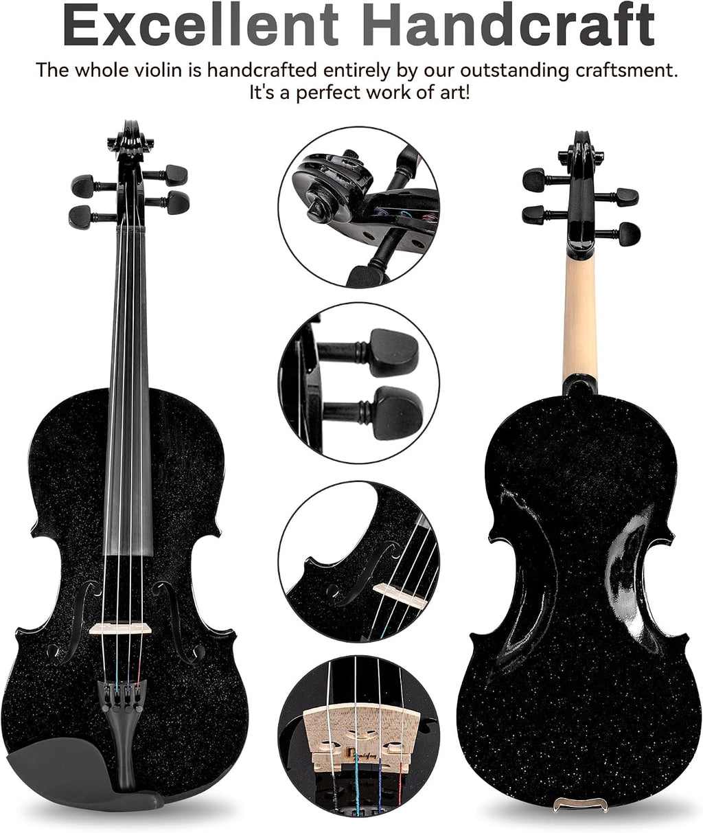 1/4 Violin for Beginner Fiddle Kit, Violin 1/4 Size for Student Stringed Musical Instrument w/Case, Two Strings Set