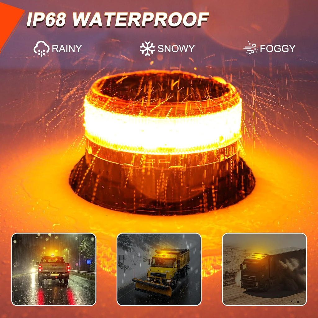 Solar Strobe Beacon Light, Amber Emergency Warning Light, Magnetic | Rechargeable 360° Flashing with 9 Modes and