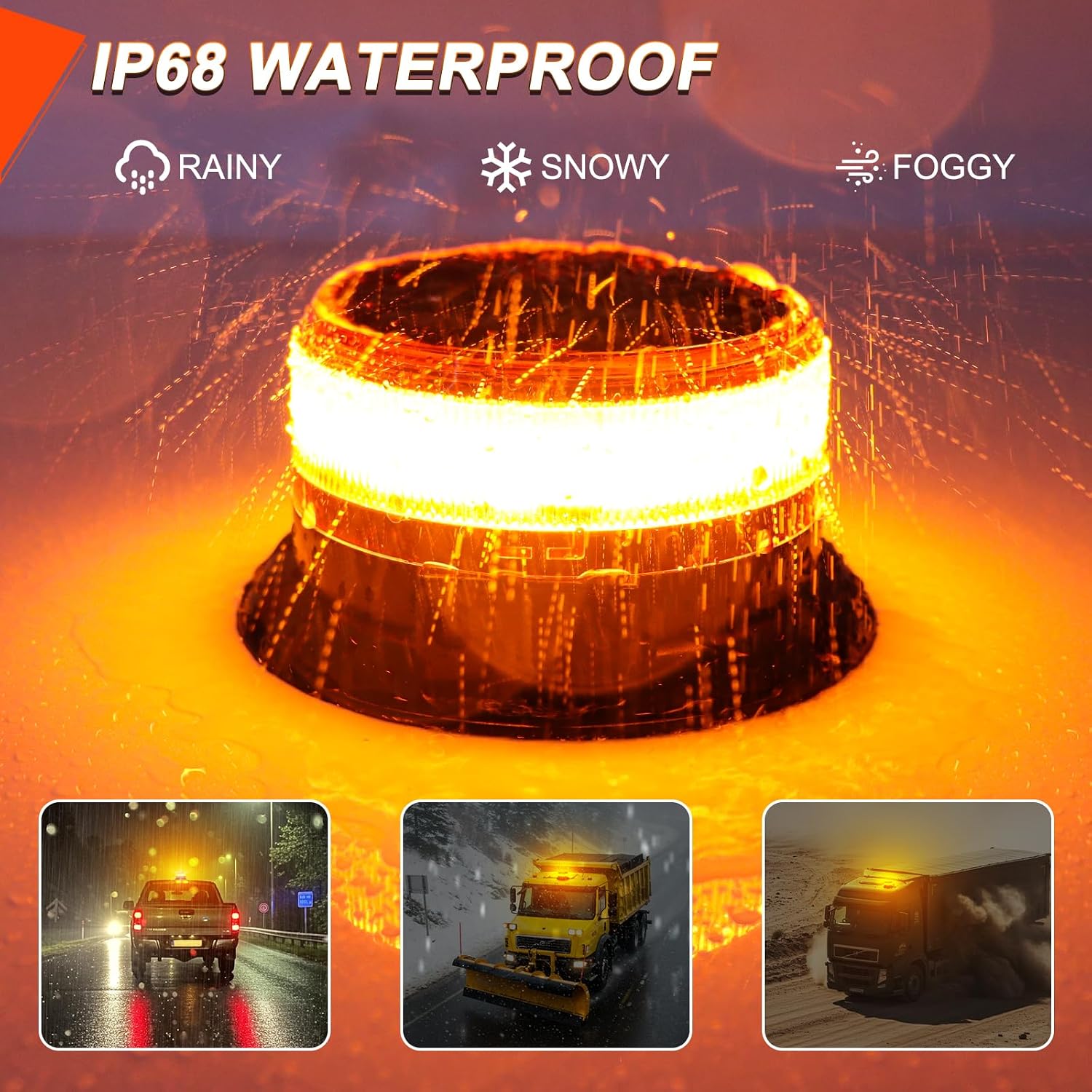 Solar Strobe Beacon Light, Amber Emergency Warning Light, Magnetic | Rechargeable 360° Flashing with 9 Modes and