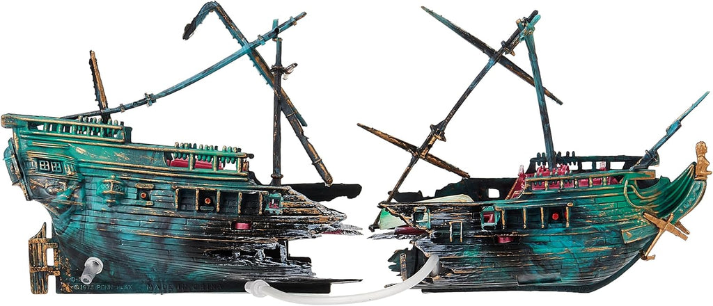Shipwreck Aquarium Decoration Ornament with Moving Masts, Lifeboat, and Bubble Action