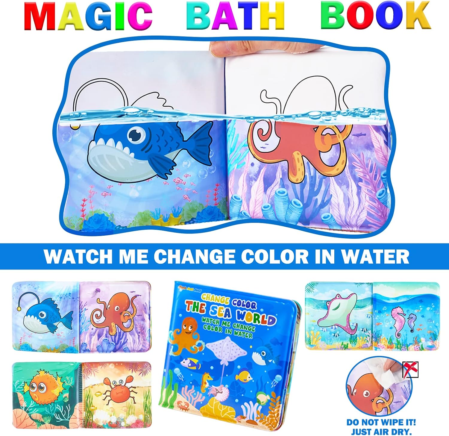Color Changing No Hole Bath Toys with 2 Glow in The Dark Toys & Bath Book | Bath Toys for Kids Toddlers, Color