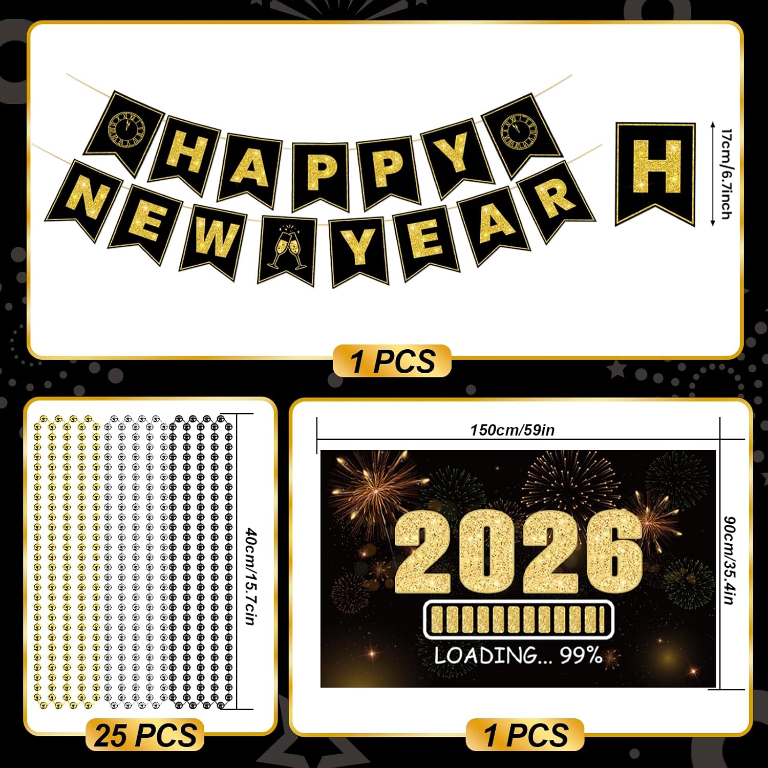 New Years Eve Party Supplies 2026 - Happy New Year Party Supplies Kit for 50 Guests, Including Hats, Glasses, Les
