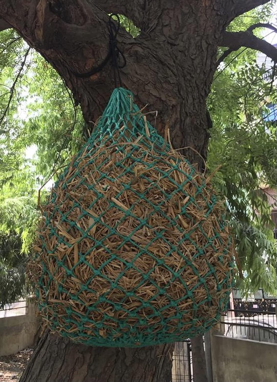2 Pcs 1.25”x1.25” Holes Ultra Slow Feed 40” Very Sturdy Hay Net with Bottom Ring for Goat, Sheep and Livestock