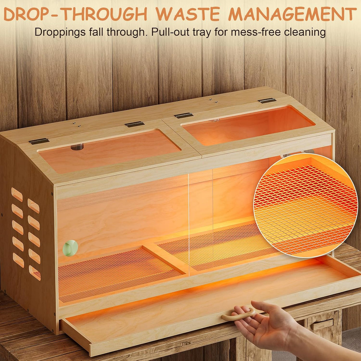 Wooden Chick Brooder Box with Pull-Out Tray (39.4" x 15.7" x 19.5")