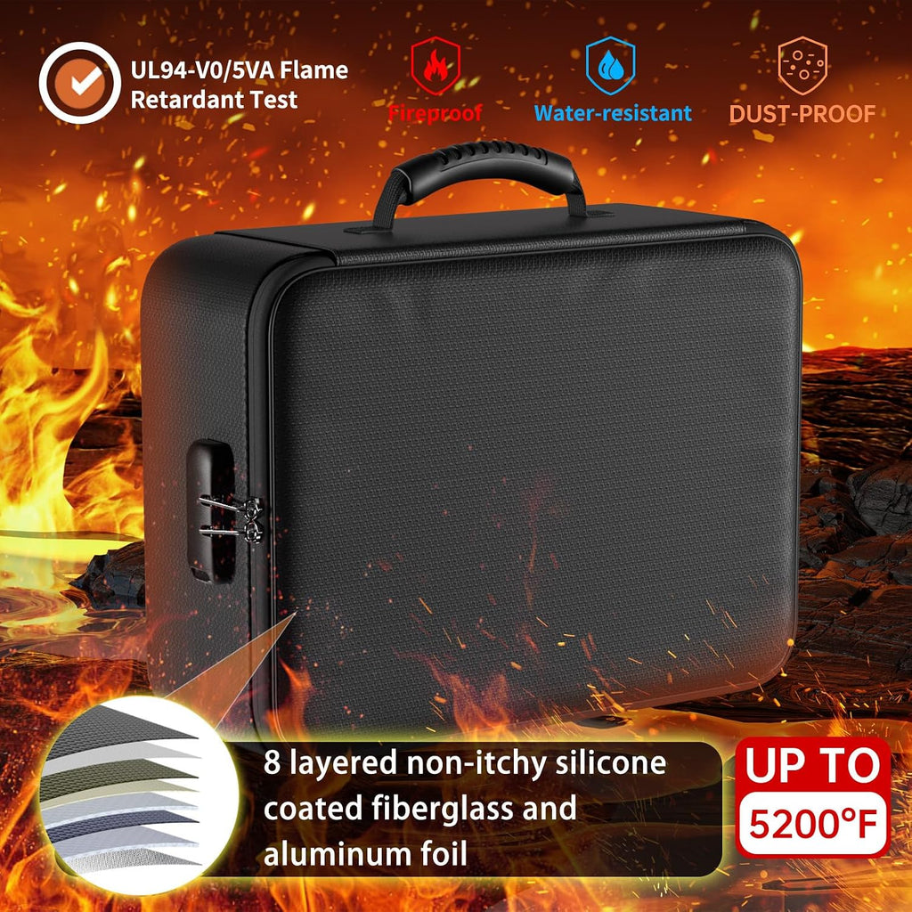 5200°F Document Organizer with Lock, Upgraded Heat Insulated Fireproof＆Water-Resistant Box 8 Layers File Organizer
