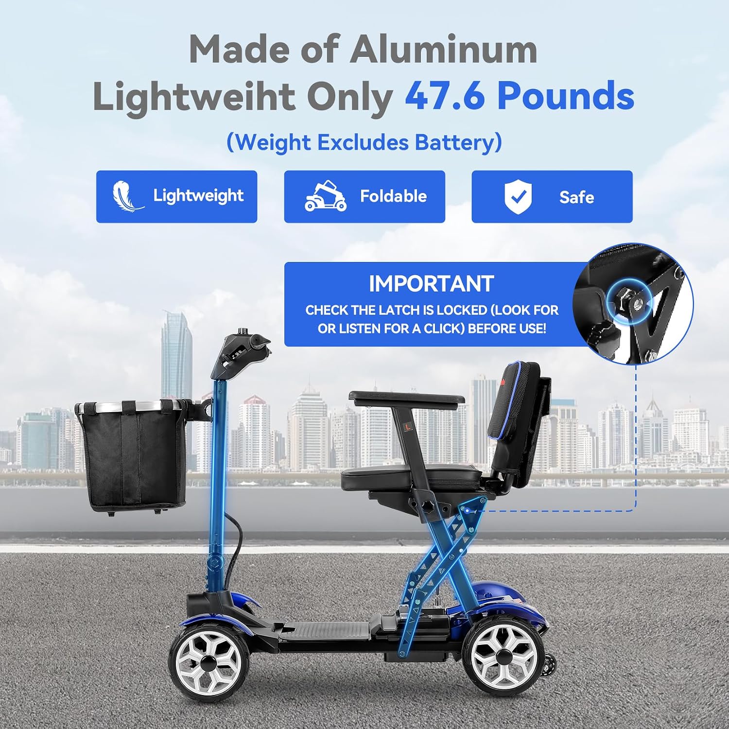 Lightweight Mobility Scooter for Seniors, 20-25 Miles Portable Mobility Scooter for Travel, Removable Lithium