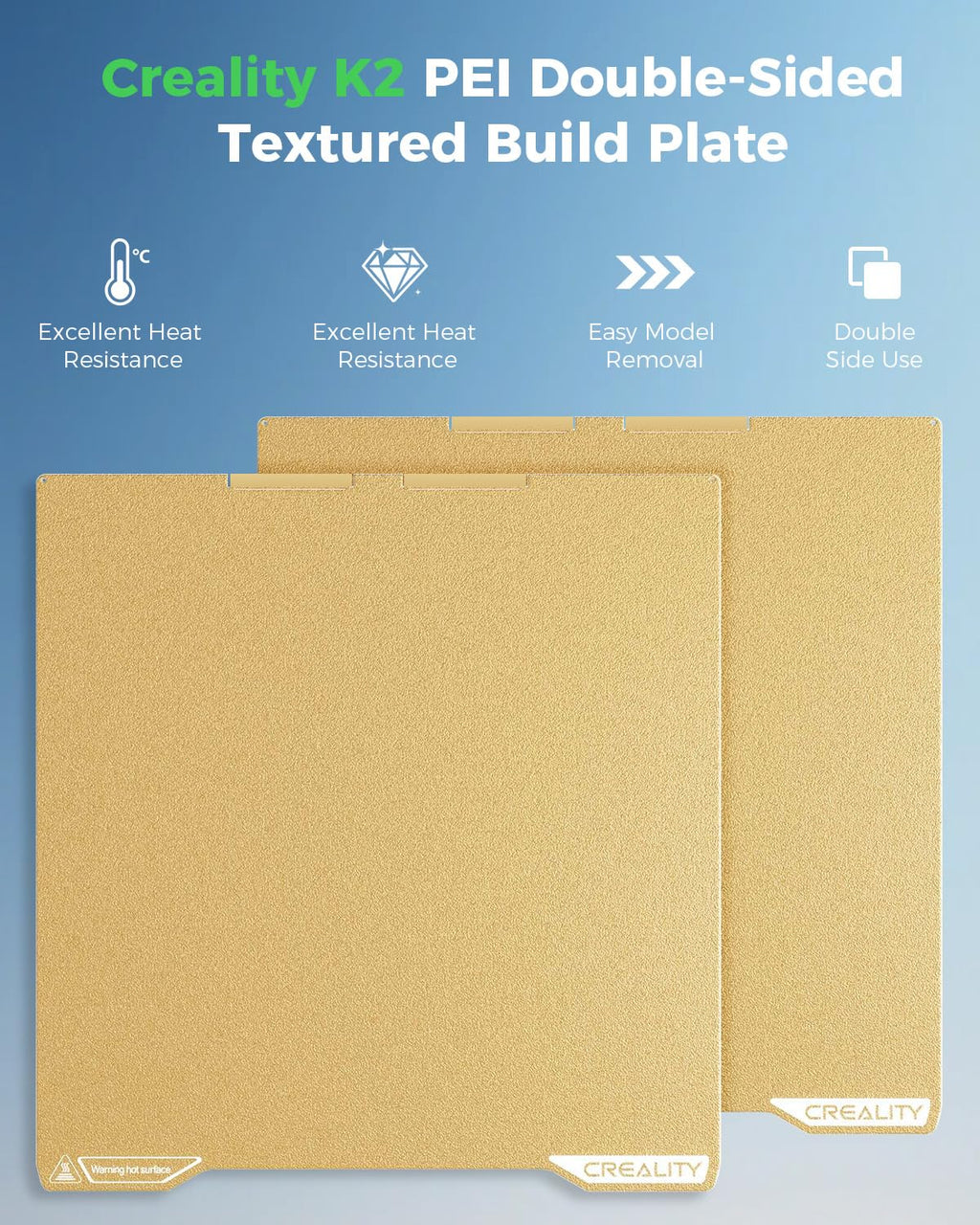 Official K2 Build Plate, 270x293mm Textured PEI Sheet, Double Sided Magnetic Flexible Removable Spring Steel Printing