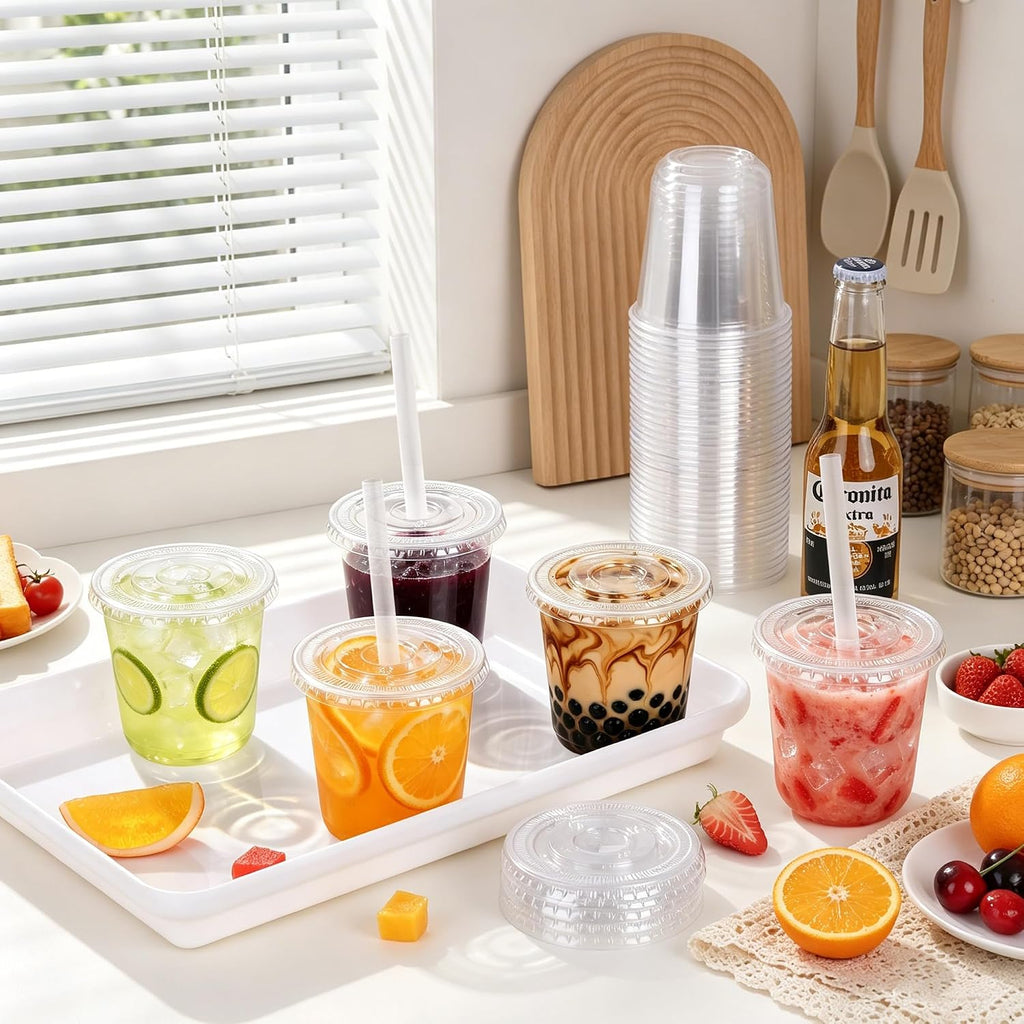 50 Pcs 12 OZ Clear Plastic Slushie Boba Cups with Lids and Straws