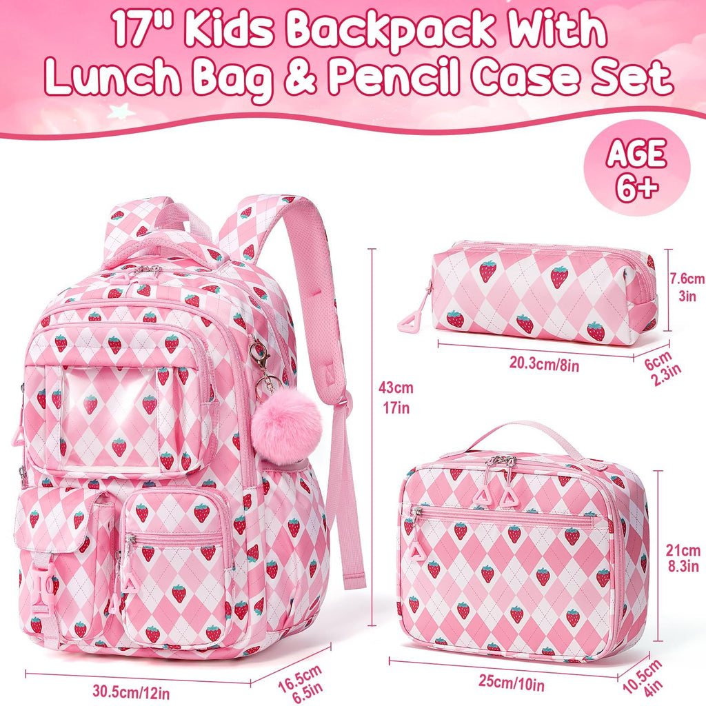 Kids Backpack for School Girls, Waterproof Backpack w/Lunch Box