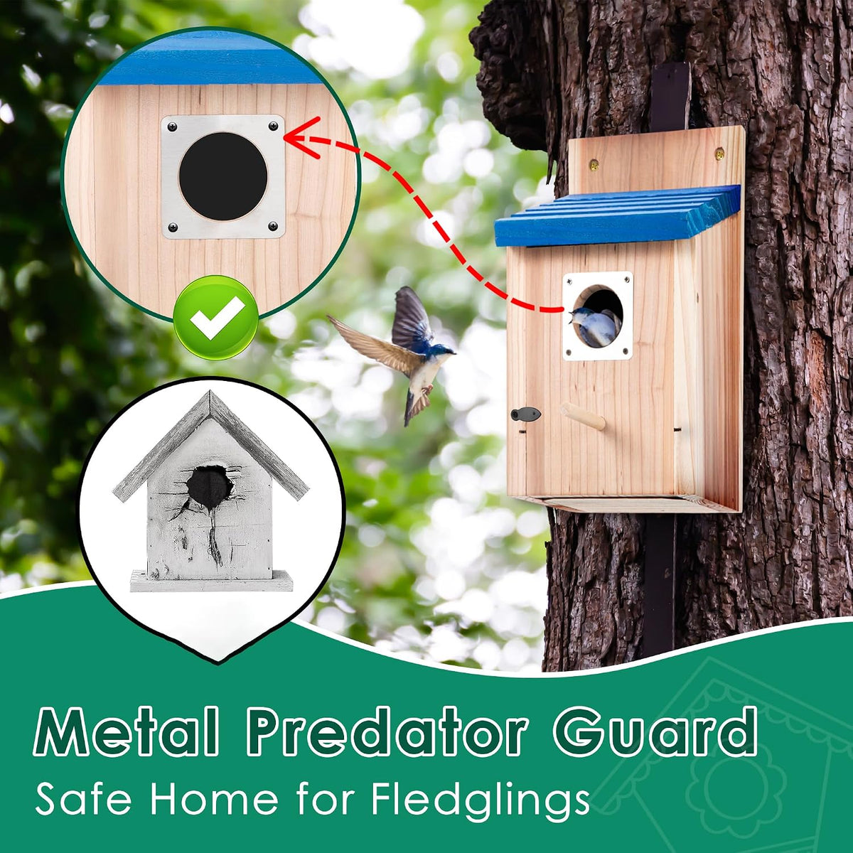 2 Pack Bluebird House for Outside, Blue Roof, Wood