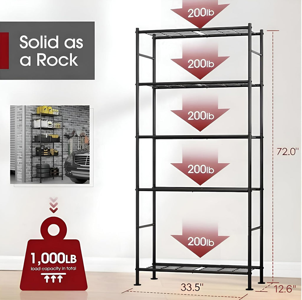 Storage Racks - 2 Pack, 5-Tier Freestanding Steel Shelving Units with Reinforced Frame, Adjustable Garage