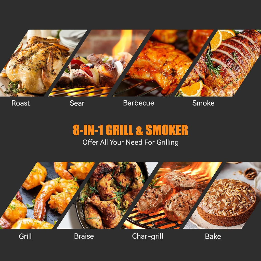 Wood Pellet Smoker Grill, 8 in 1 BBQ Grill with Auto Temperature Control, 697 sq in Cooking Area for Backyard, Patio