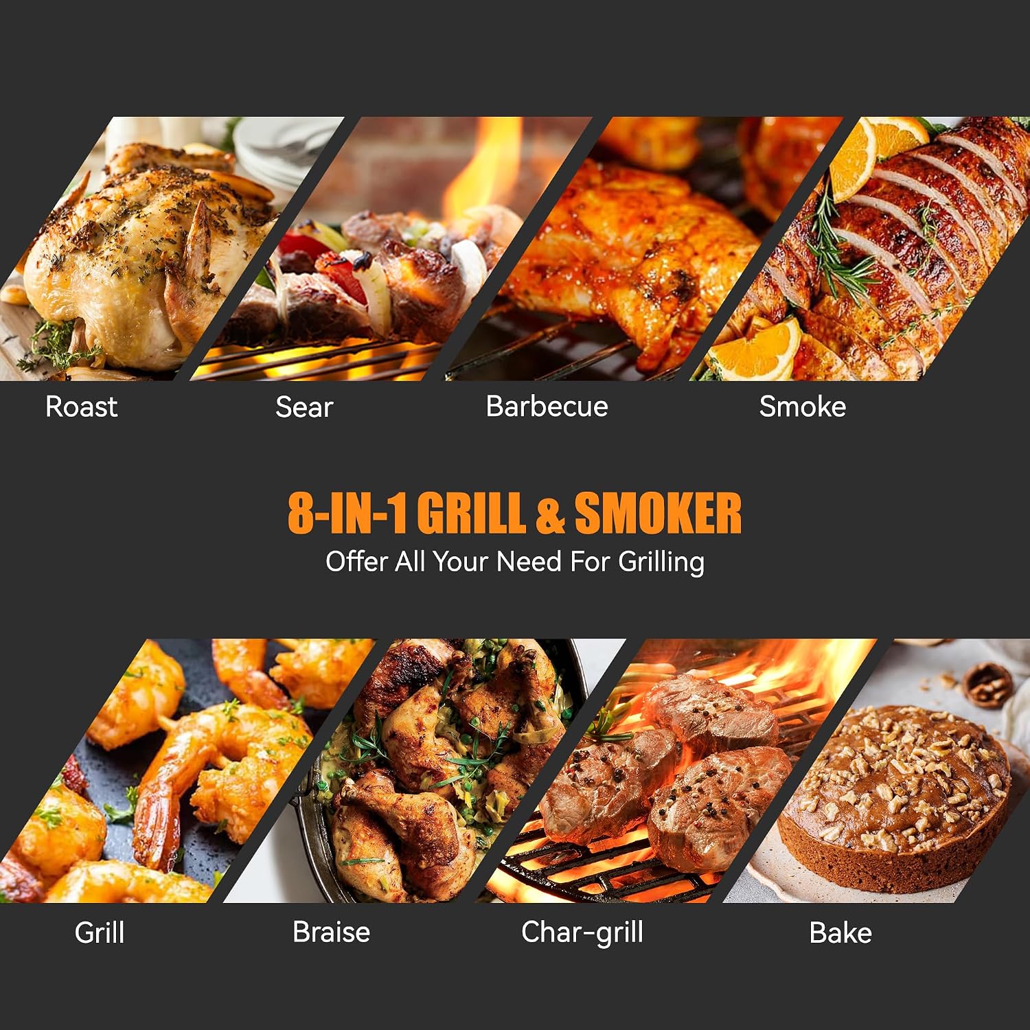 Wood Pellet Smoker Grill, 8 in 1 BBQ Grill with Auto Temperature Control, 697 sq in Cooking Area for Backyard, Patio