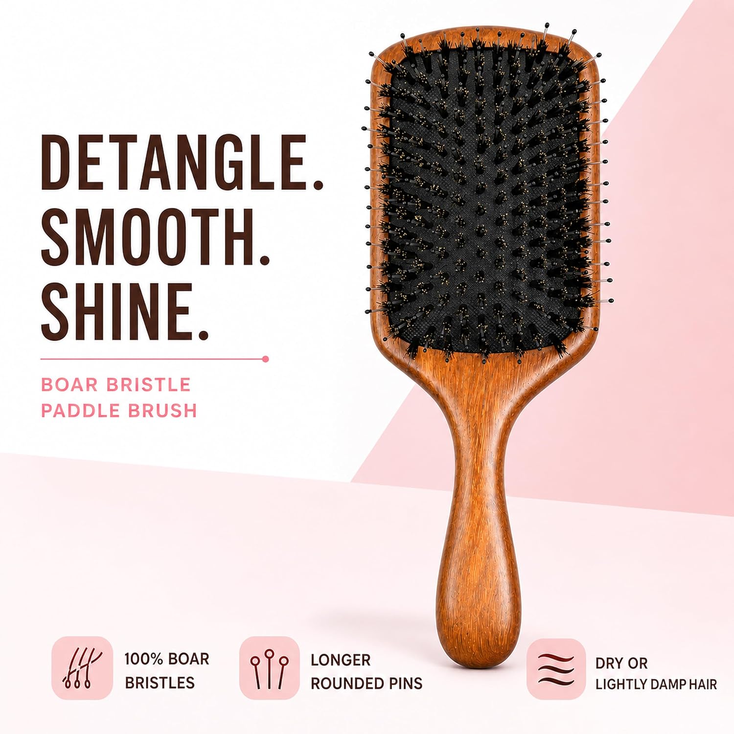 3-Piece Wooden Hair Brush Set with Boar Bristles & Wide Tooth Comb | A 3-piece wooden hair brush set for gentler