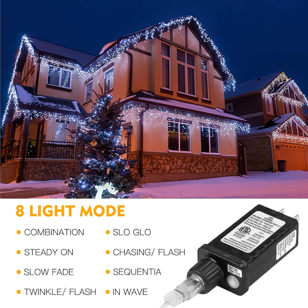 400 Led Icicle Lights White Outdoor,32.8ft,Outside Christmas Decor | 75 Drops Icicle Lights,8 Modes,Waterproof Fairy