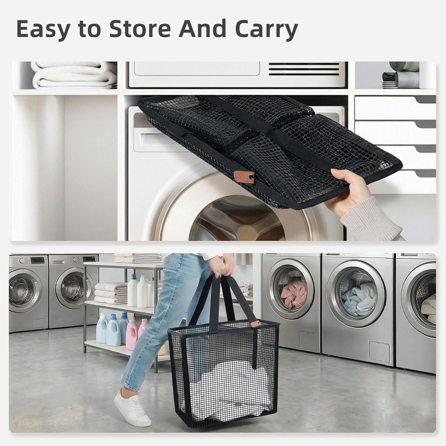 Collapsible Laundry Basket, 16.9 Gal. Large Pop-up Laundry Hamper with Long Carry Handles, Space-Saving Foldable