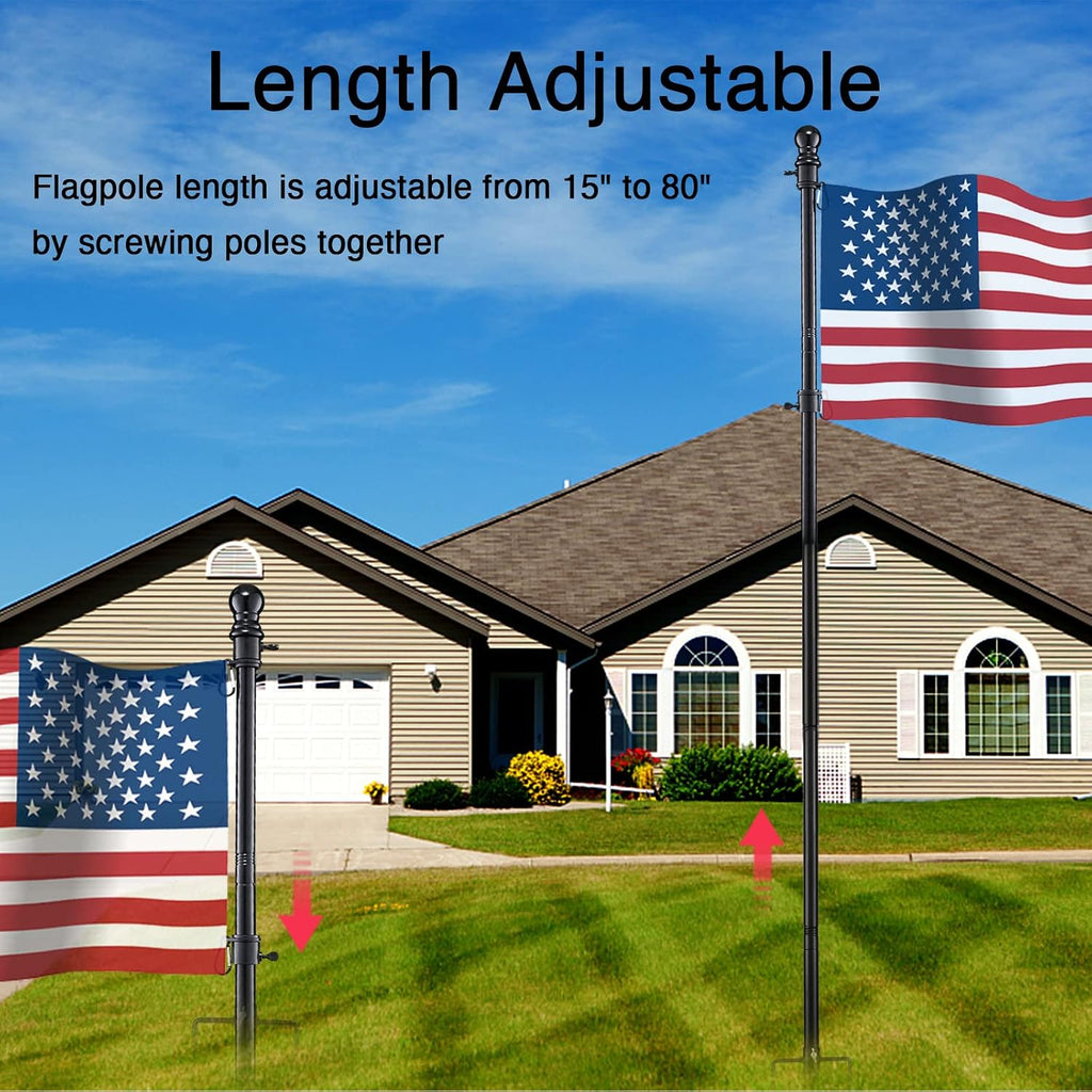 Ground Flag Poles for Outside House inground, Black Outdoor Flag Pole Kit with American Flag, 8ft Portable Yard
