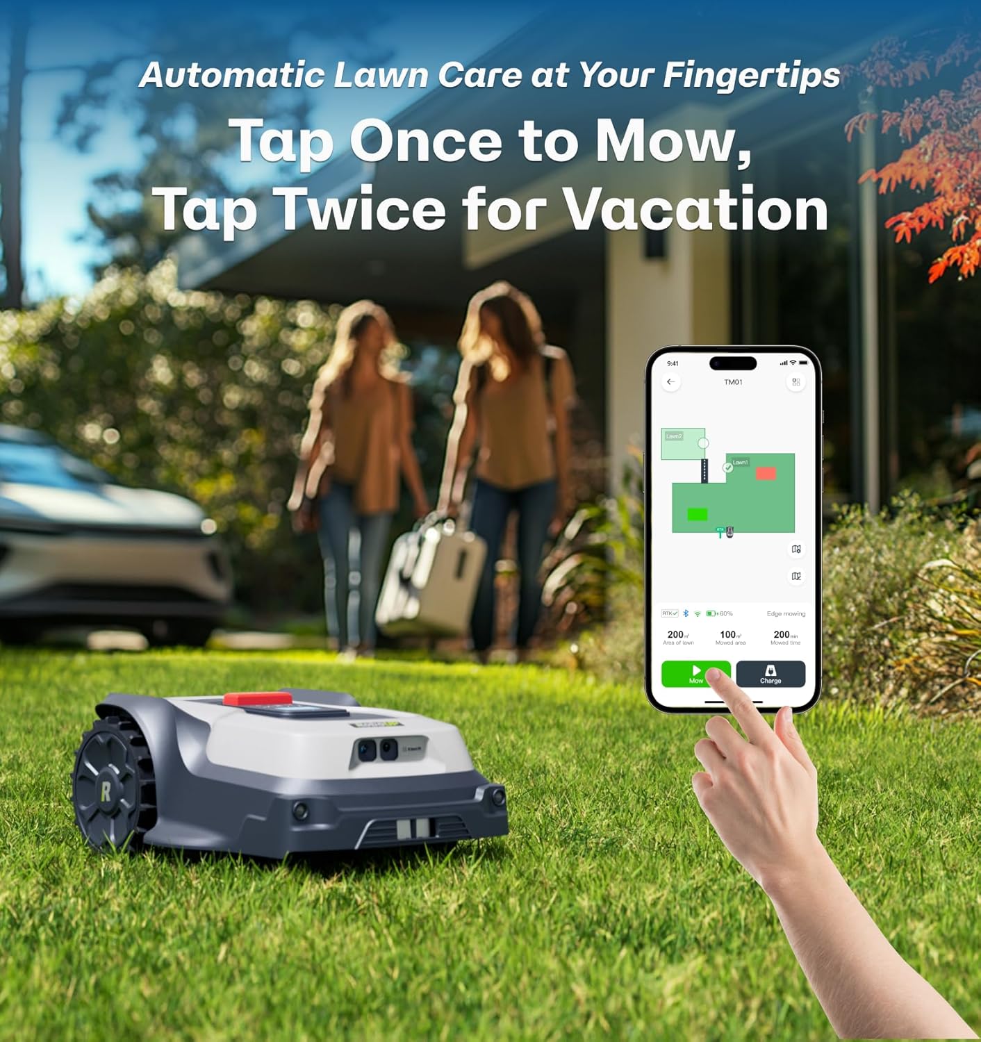 T1200Pro Robot Lawn Mower Wire Free, RTK+Vision Ride-on Edge Mapping Mowing for 0.37 Acre Yard, AI Obstacle