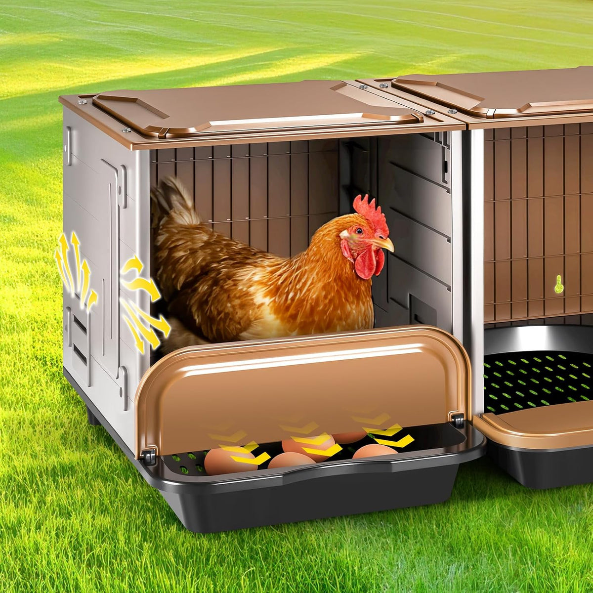 Chicken Nesting Box, 2 Compartment Nesting Boxes for Chickens, Large Chicken Laying Boxes for Egg Collection & Hen on