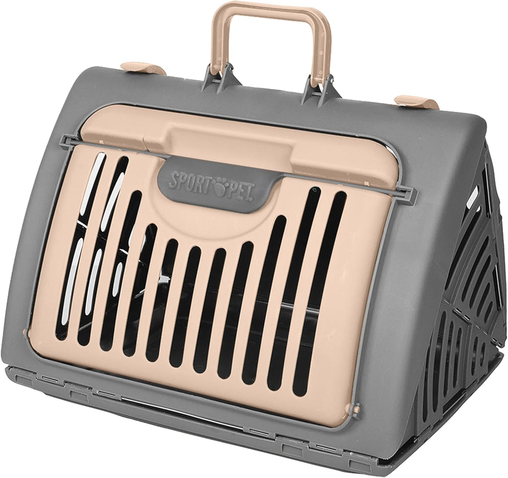 SportPet LARGE Hard-Sided Travel Cat Carrier - Cat Carrier with Patented Wide Side-Opening Door, Foldable Portable
