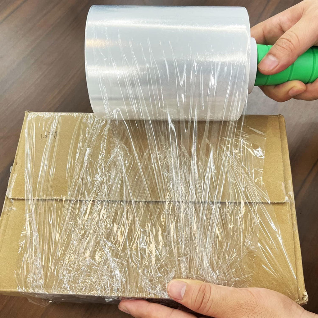 2-Pack Industrial Mini Clear Stretch Wrap Film 80 Gauge 5.1" 1000ft for Pallet Wrap with Plastic Handle,Durable