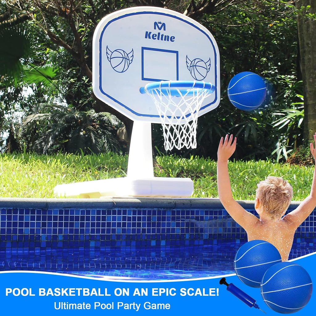 Pool Basketball Hoop, 34"x34"x42.2" Oversized Pool Toys with 2 Balls/Nets/Pump for Poolside Water Basketball Game