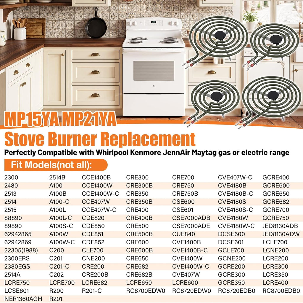 MP22YA Electric Range Burner Element Unit Set For Whirlpool Stove Burners